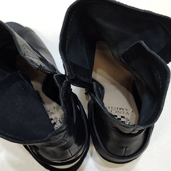 Vince Camuto Open-Toe Ankle Boots US 8.5M Leather Peep Toe Heels Buckle Detail - Picture 12 of 14